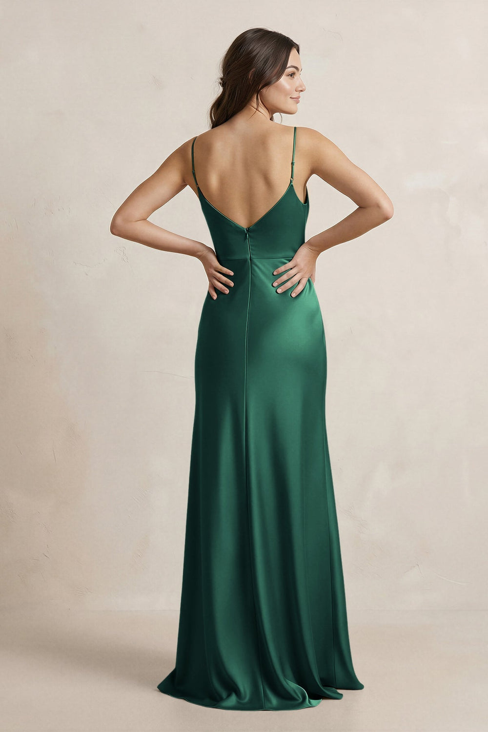 Spaghetti Strap Sheath Satin Bridesmaid Dress in Dark Green - KissProm Bridesmaid Dresses