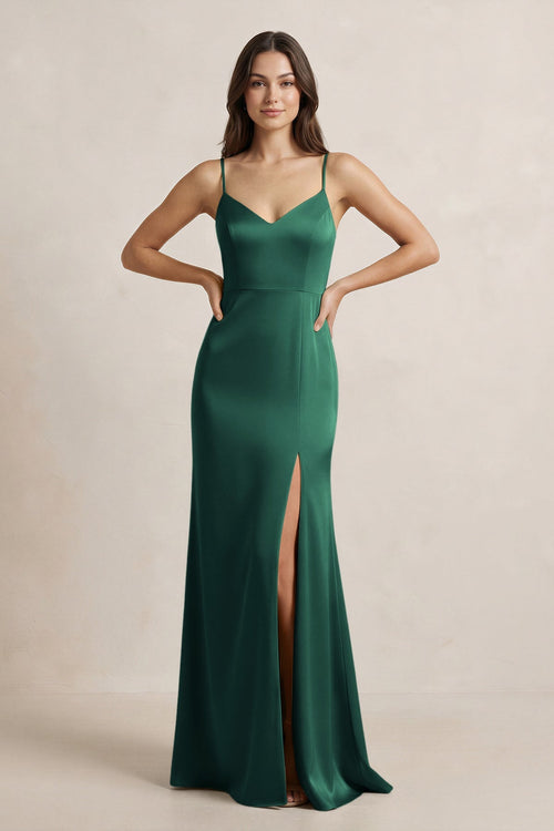 bridesmaid dress dark green Fairy Long Modest Green Bridesmaid Dresses 242251311 – TANYA BRIDAL main image 0