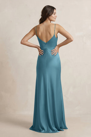 Spaghetti Strap Sheath Satin Bridesmaid Dress in Dark Teal - KissProm Bridesmaid Dresses