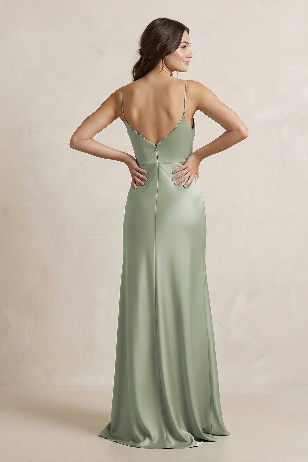 Spaghetti Strap Sheath Satin Bridesmaid Dress in Dove Gray - KissProm Bridesmaid Dresses
