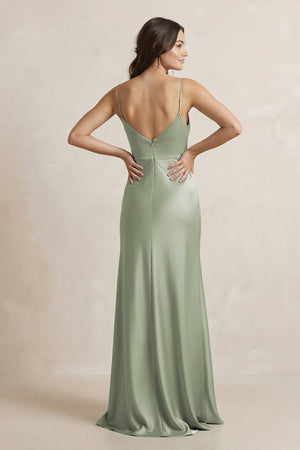 Spaghetti Strap Sheath Satin Bridesmaid Dress in Dove Gray - KissProm Bridesmaid Dresses