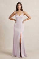 Spaghetti Strap Sheath Satin Bridesmaid Dress in Dusk - KissProm Bridesmaid Dresses