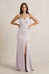 Spaghetti Strap Sheath Satin Bridesmaid Dress in Dusk - KissProm Bridesmaid Dresses