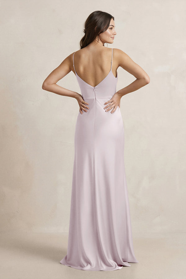 Spaghetti Strap Sheath Satin Bridesmaid Dress in Dusk - KissProm Bridesmaid Dresses