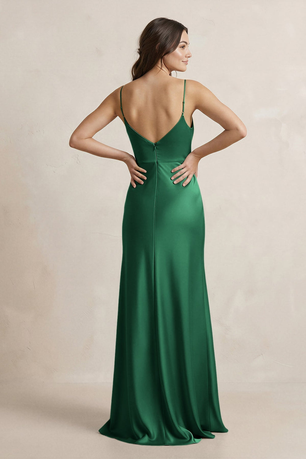 Spaghetti Strap Sheath Satin Bridesmaid Dress in Green - KissProm Bridesmaid Dresses