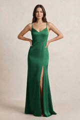 Spaghetti Strap Sheath Satin Bridesmaid Dress in Green - KissProm Bridesmaid Dresses