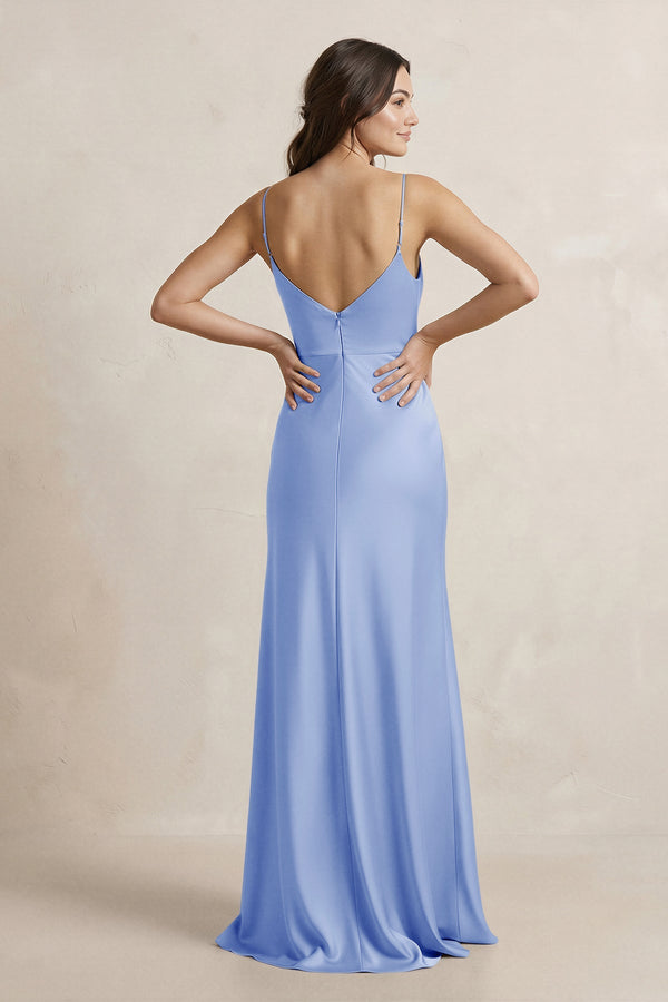 Spaghetti Strap Sheath Satin Bridesmaid Dress in Ice - KissProm Bridesmaid Dresses