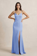 Spaghetti Strap Sheath Satin Bridesmaid Dress in Ice - KissProm Bridesmaid Dresses