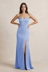 Spaghetti Strap Sheath Satin Bridesmaid Dress in Ice - KissProm Bridesmaid Dresses