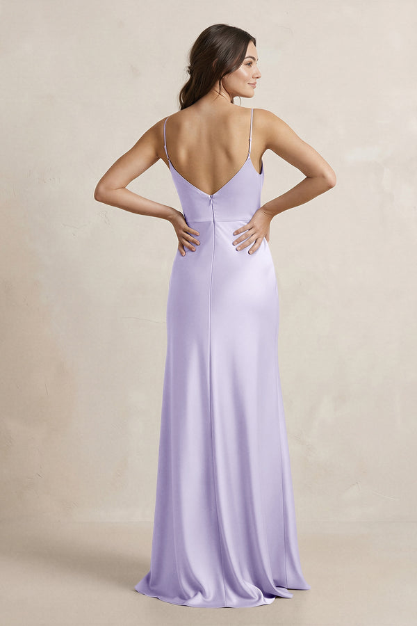 Spaghetti Strap Sheath Satin Bridesmaid Dress in Lavender Spaghetti Strap Sheath Satin Bridesmaid Dress in Lavender