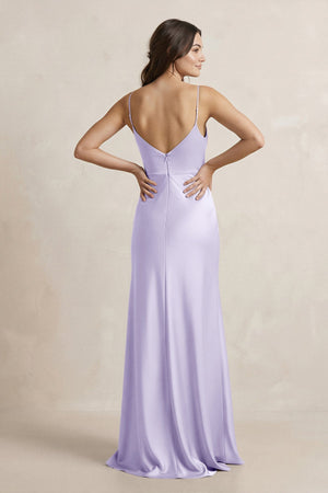 Spaghetti Strap Sheath Satin Bridesmaid Dress in Lavender - KissProm Bridesmaid Dresses