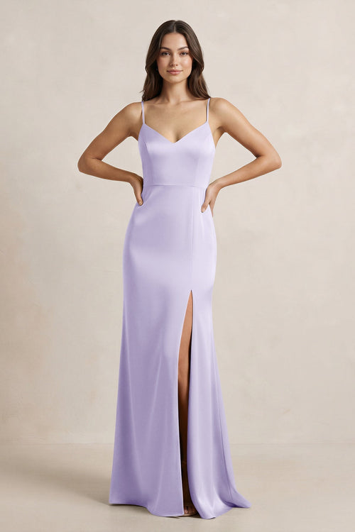 Spaghetti Strap Sheath Satin Bridesmaid Dress in Lavender