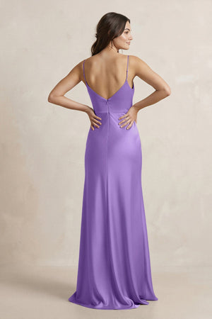 Spaghetti Strap Sheath Satin Bridesmaid Dress in Lilac - KissProm Bridesmaid Dresses
