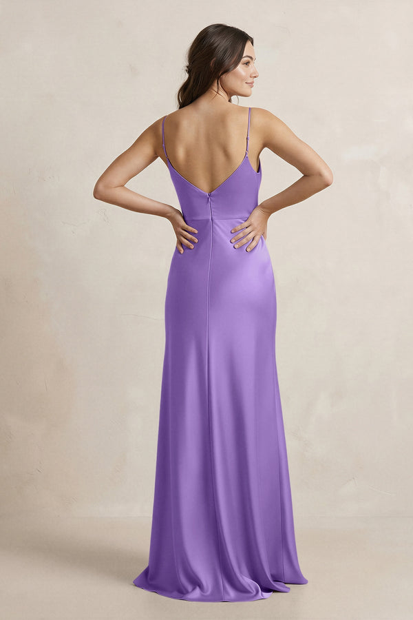 Spaghetti Strap Sheath Satin Bridesmaid Dress in Lilac - KissProm Bridesmaid Dresses