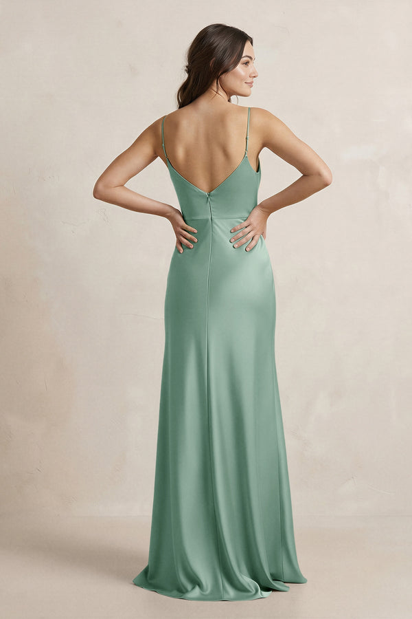 Spaghetti Strap Sheath Satin Bridesmaid Dress in Mint Green - KissProm Bridesmaid Dresses