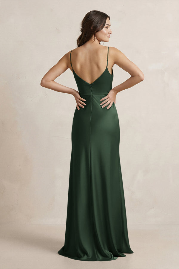 Spaghetti Strap Sheath Satin Bridesmaid Dress in Moss - KissProm Bridesmaid Dresses