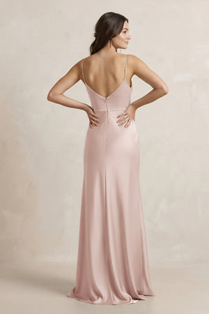 Spaghetti Strap Sheath Satin Bridesmaid Dress in Pale Blush - KissProm Bridesmaid Dresses
