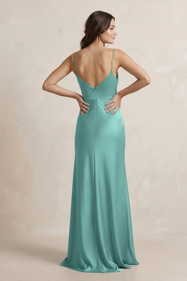 Spaghetti Strap Sheath Satin Bridesmaid Dress in Pale Pistachio - KissProm Bridesmaid Dresses