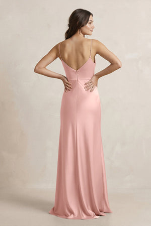 Spaghetti Strap Sheath Satin Bridesmaid Dress in Rose Petal - KissProm Bridesmaid Dresses
