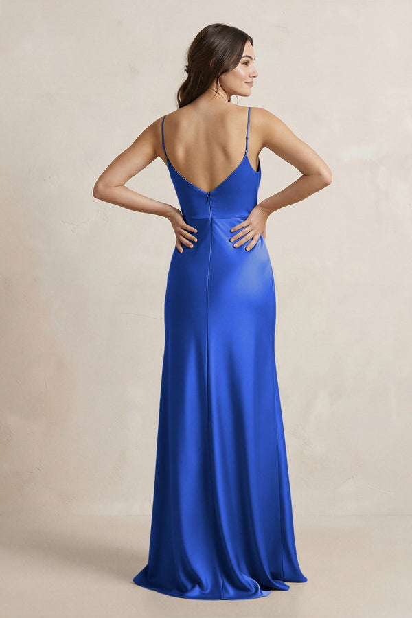 Spaghetti Strap Sheath Satin Bridesmaid Dress in Royal Blue - KissProm Bridesmaid Dresses