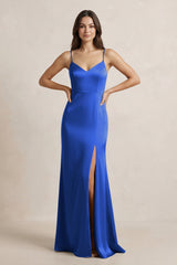 Spaghetti Strap Sheath Satin Bridesmaid Dress in Royal Blue - KissProm Bridesmaid Dresses