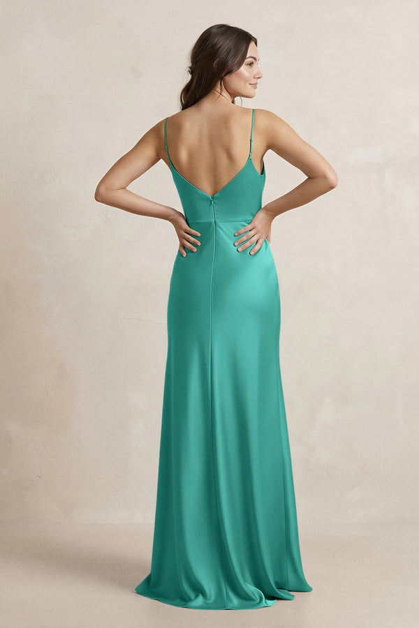 Spaghetti Strap Sheath Satin Bridesmaid Dress in Sea Glass - KissProm Bridesmaid Dresses