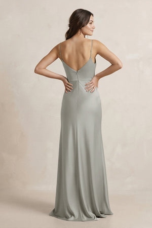 Spaghetti Strap Sheath Satin Bridesmaid Dress in Silver - KissProm Bridesmaid Dresses