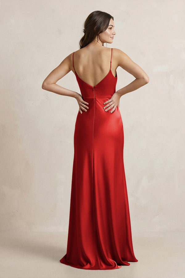 Spaghetti Strap Sheath Satin Bridesmaid Dress in Spice - KissProm Bridesmaid Dresses