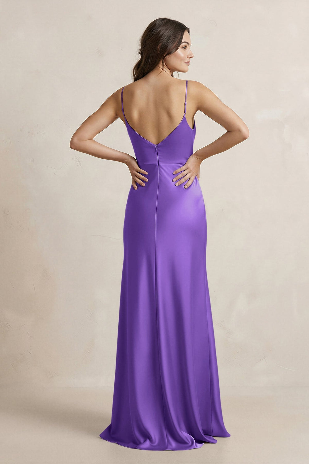 Spaghetti Strap Sheath Satin Bridesmaid Dress in Tahiti - KissProm Bridesmaid Dresses