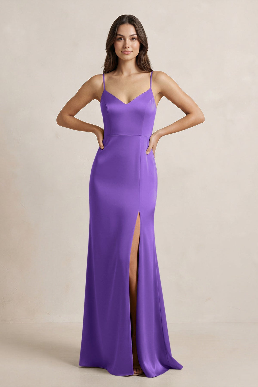 Spaghetti Strap Sheath Satin Bridesmaid Dress in Tahiti - KissProm Bridesmaid Dresses