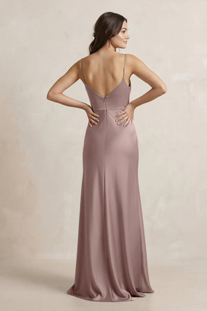 Spaghetti Strap Sheath Satin Bridesmaid Dress in Toffee - KissProm Bridesmaid Dresses