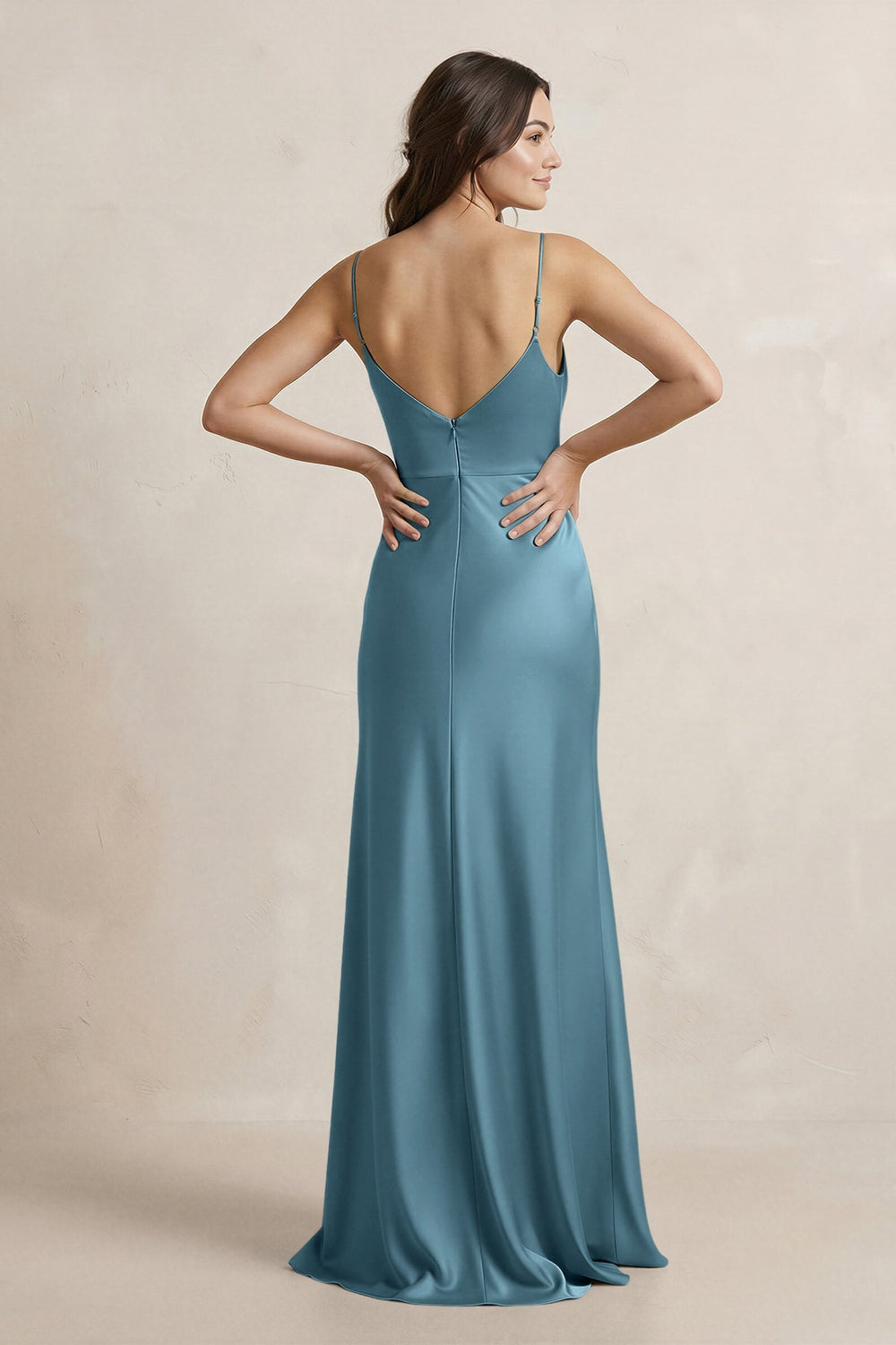 Spaghetti Strap Sheath Satin Bridesmaid Dress in Twilight - KissProm Bridesmaid Dresses