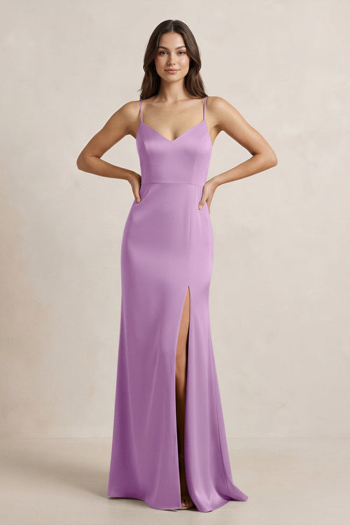 Spaghetti Strap Sheath Satin Bridesmaid Dress in Vintage Mauve Spaghetti Strap Sheath Satin Bridesmaid Dress in Vintage Mauve