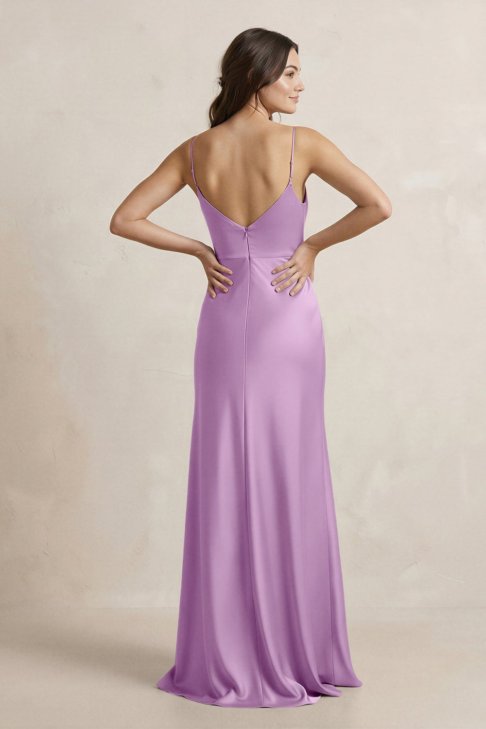 Spaghetti Strap Sheath Satin Bridesmaid Dress in Vintage Mauve - KissProm Bridesmaid Dresses