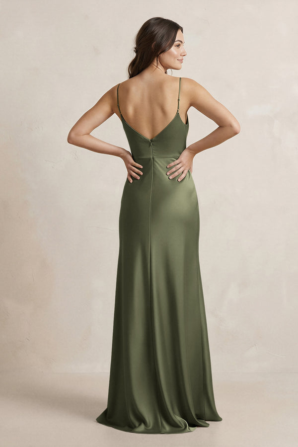 Spaghetti Strap Sheath Satin Bridesmaid Dress in Willow Green Spaghetti Strap Sheath Satin Bridesmaid Dress in Willow Green