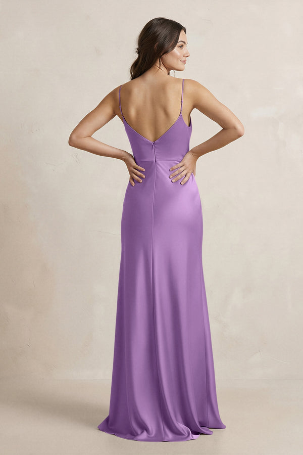 Spaghetti Strap Sheath Satin Bridesmaid Dress in Wisteria - KissProm Bridesmaid Dresses
