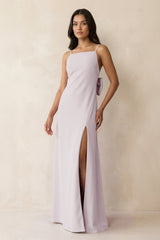 Spaghetti Strap Sheath Satin Bridesmaid Dress with Bow in Dusk - KissProm Bridesmaid Dresses