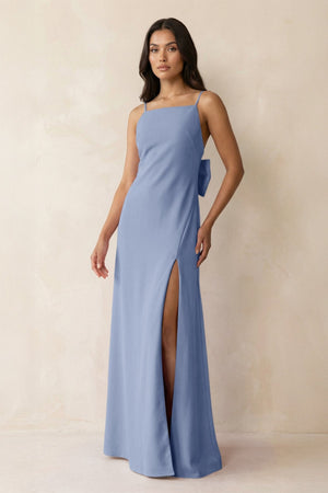 Spaghetti Strap Sheath Satin Bridesmaid Dress with Bow in Mist - KissProm Bridesmaid Dresses