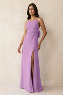 Spaghetti Strap Sheath Satin Bridesmaid Dress with Bow in Vintage Mauve - KissProm Bridesmaid Dresses