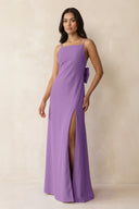 Spaghetti Strap Sheath Satin Bridesmaid Dress with Bow in Wisteria - KissProm Bridesmaid Dresses