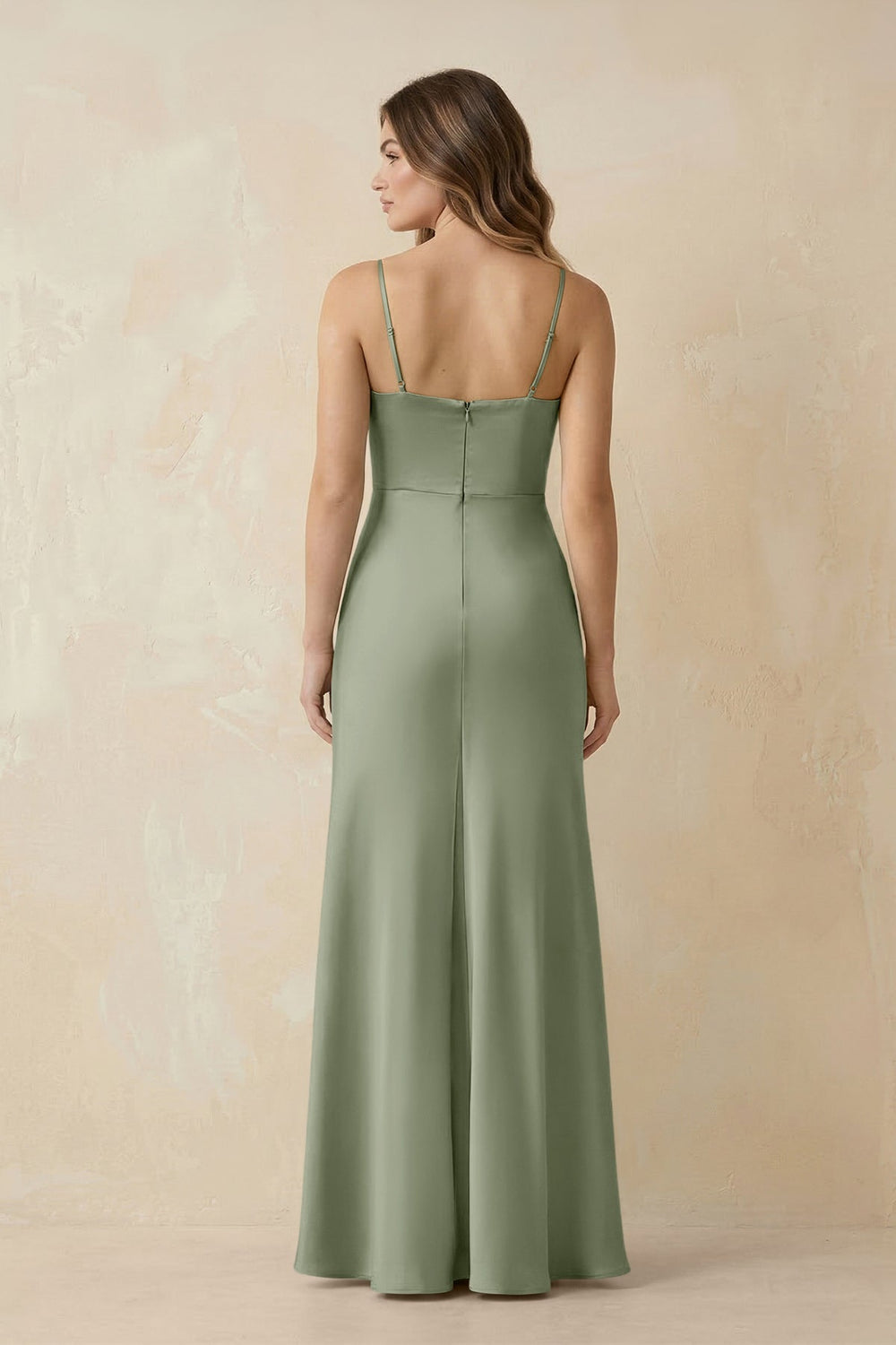 Spaghetti Strap Sheath Satin Bridesmaid Dress With Slit in Dove Gray - KissProm Bridesmaid Dresses