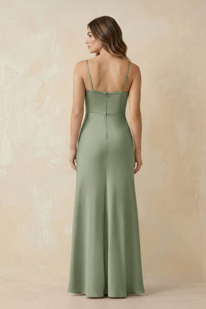 Spaghetti Strap Sheath Satin Bridesmaid Dress With Slit in Dove Gray - KissProm Bridesmaid Dresses