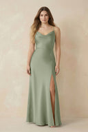 Spaghetti Strap Sheath Satin Bridesmaid Dress With Slit in Dove Gray - KissProm Bridesmaid Dresses