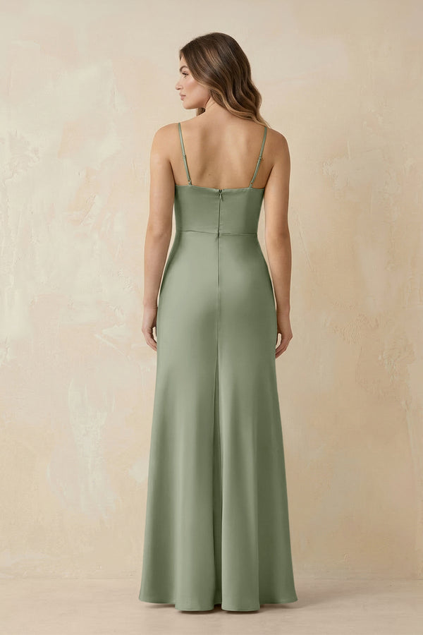 Spaghetti Strap Sheath Satin Bridesmaid Dress With Slit in Dove Gray - KissProm Bridesmaid Dresses