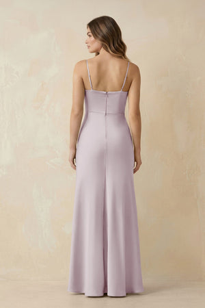 Spaghetti Strap Sheath Satin Bridesmaid Dress With Slit in Dusk - KissProm Bridesmaid Dresses