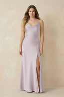Spaghetti Strap Sheath Satin Bridesmaid Dress With Slit in Dusk - KissProm Bridesmaid Dresses