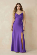 Spaghetti Strap Sheath Satin Bridesmaid Dress With Slit in Tahiti - KissProm Bridesmaid Dresses