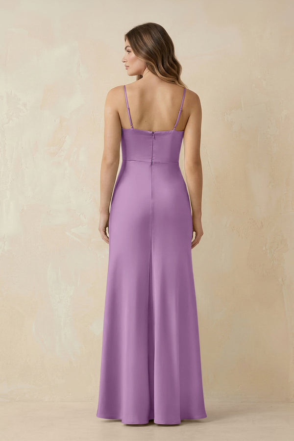 Spaghetti Strap Sheath Satin Bridesmaid Dress With Slit in Vintage Mauve - KissProm Bridesmaid Dresses