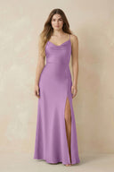 Spaghetti Strap Sheath Satin Bridesmaid Dress With Slit in Vintage Mauve - KissProm Bridesmaid Dresses