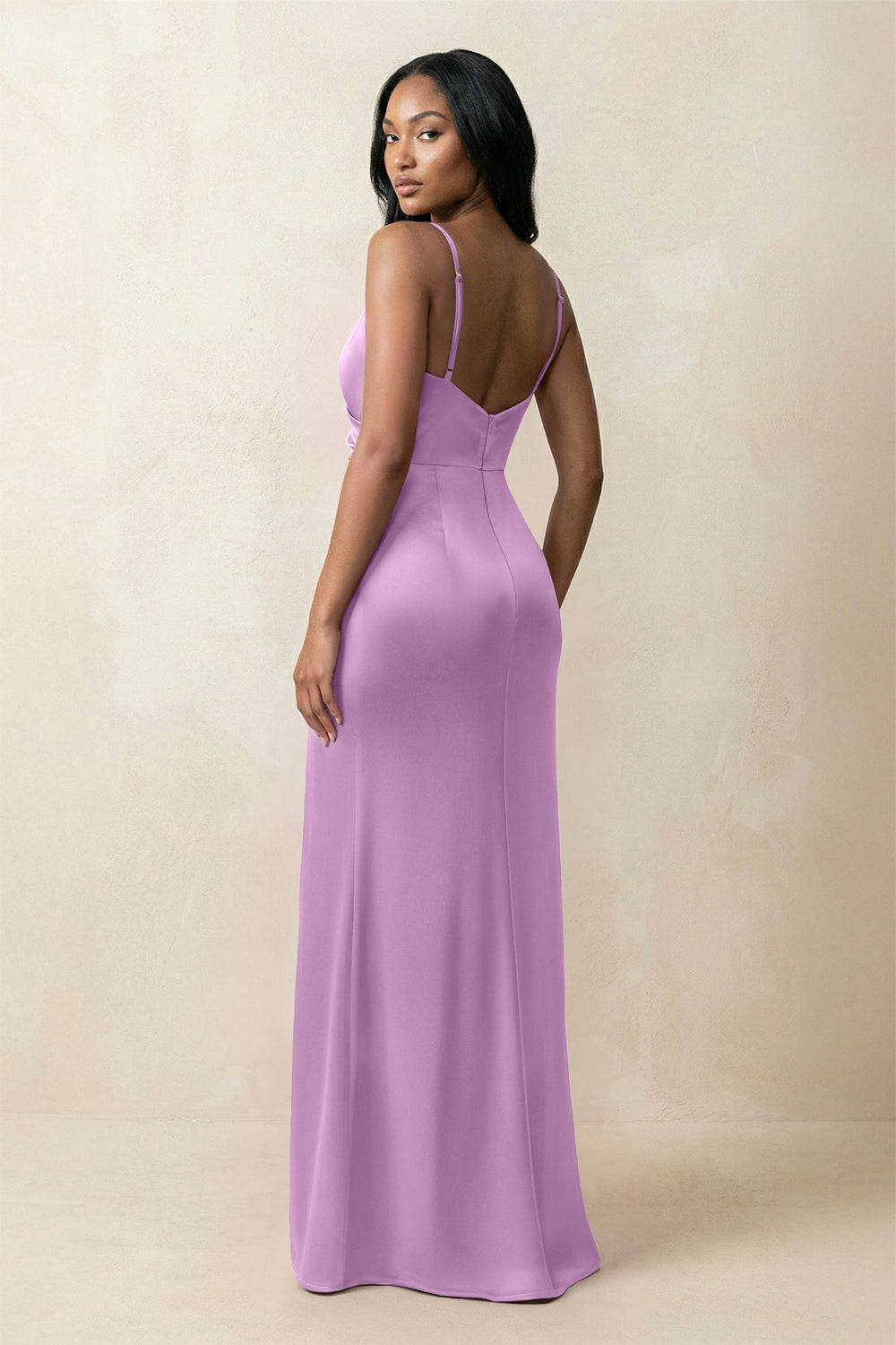 Spaghetti Strap Sheath Satin Ruched Bridesmaid Dress in Vintage Mauve - KissProm Bridesmaid Dresses